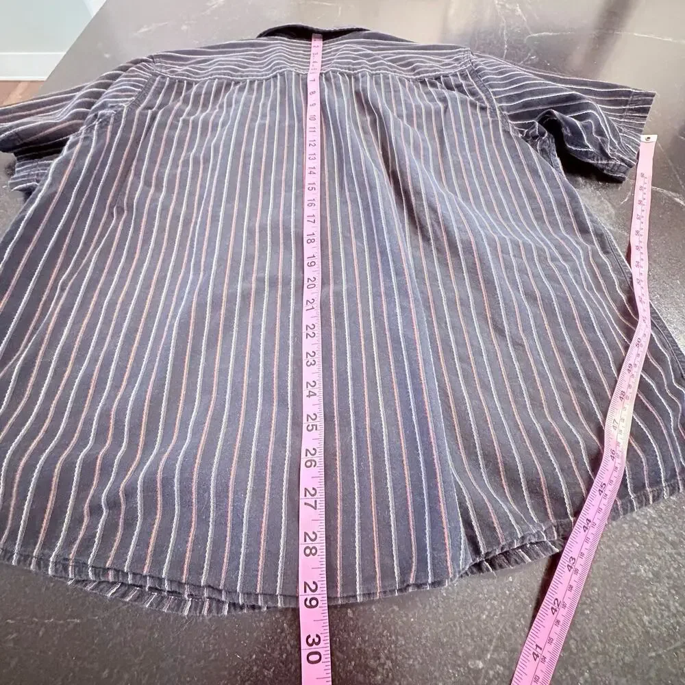 Dickies Y2K Workwear Pearl Snap Western Striped Shirt Black Red Lg